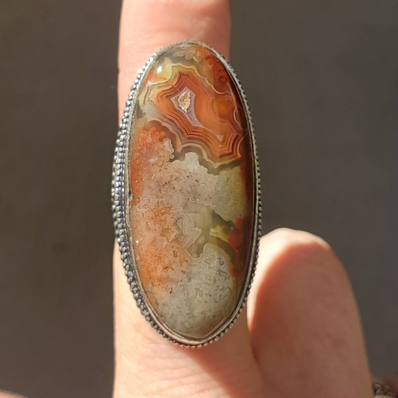 New Oversized Crazy Lace Agate 925 Silver Statement Ring. - Picture 9 of 15